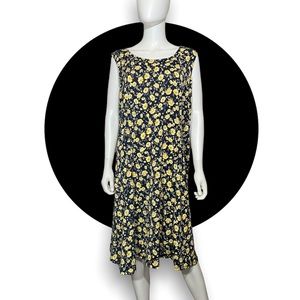Perceptions Woman 1X sleeveless black and yellow floral print dress
